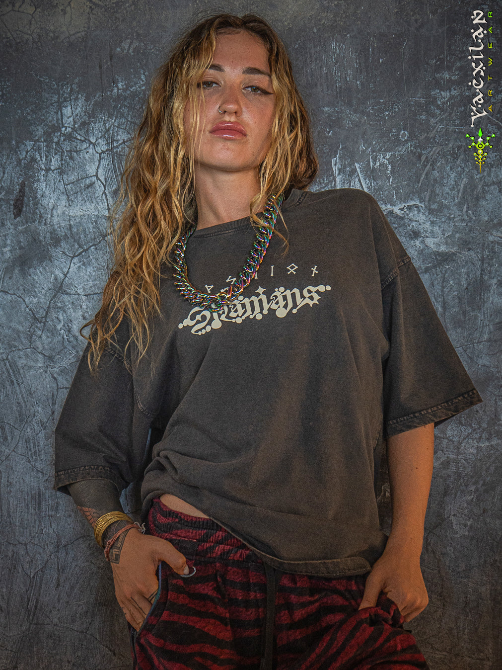 T-Shirt Oversized Men / french Teri Acidwash - Wood SHAMANS